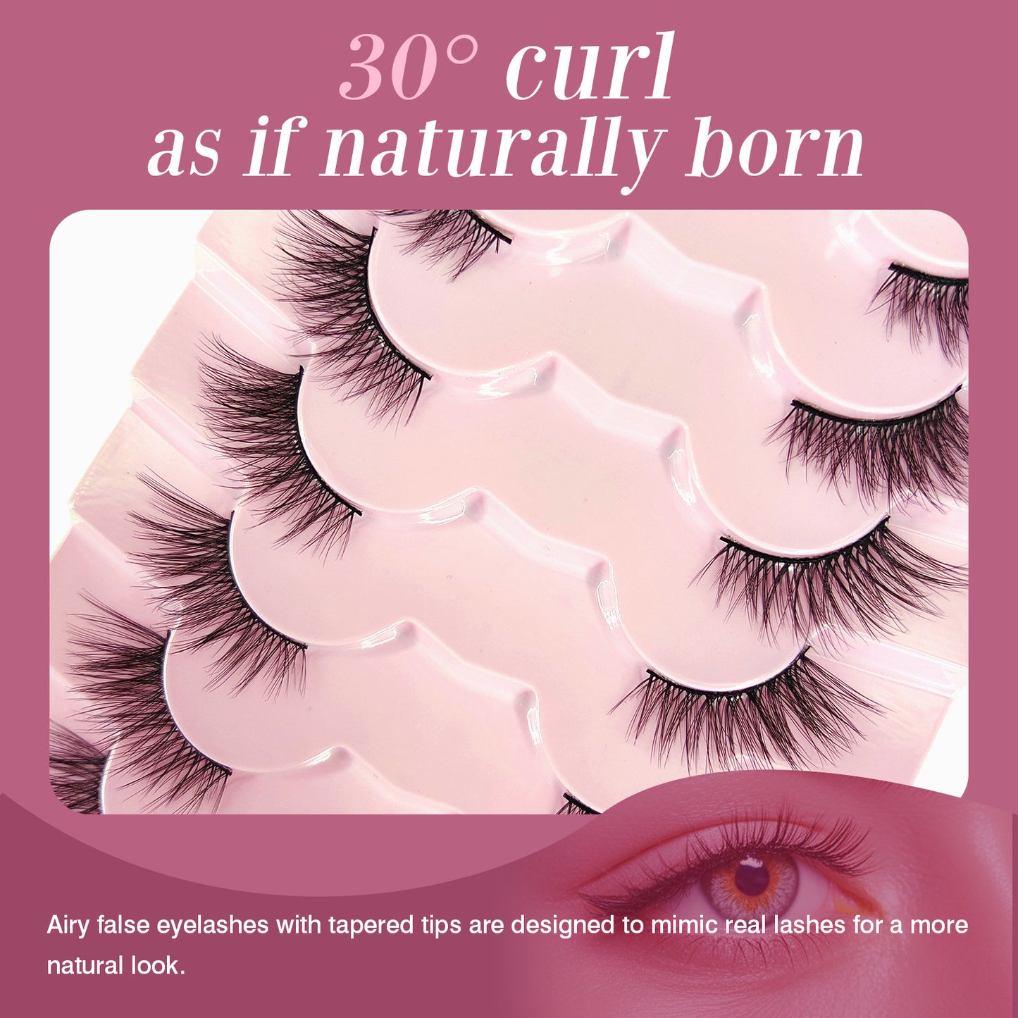 Natural Wispy False Eyelashes - 7 Pairs - Cat's Eye Design