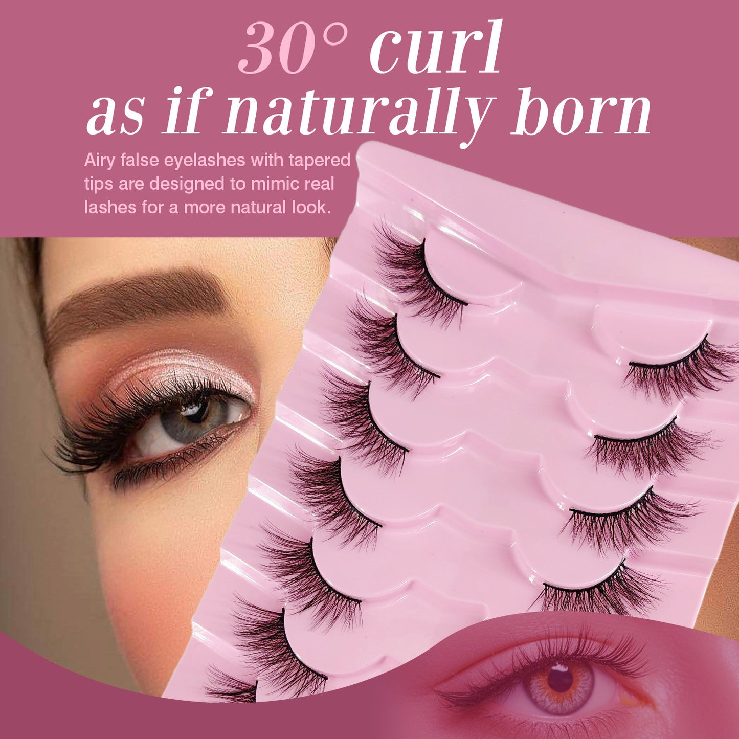 Natural Wispy False Eyelashes - 7 Pairs - Cat's Eye Design