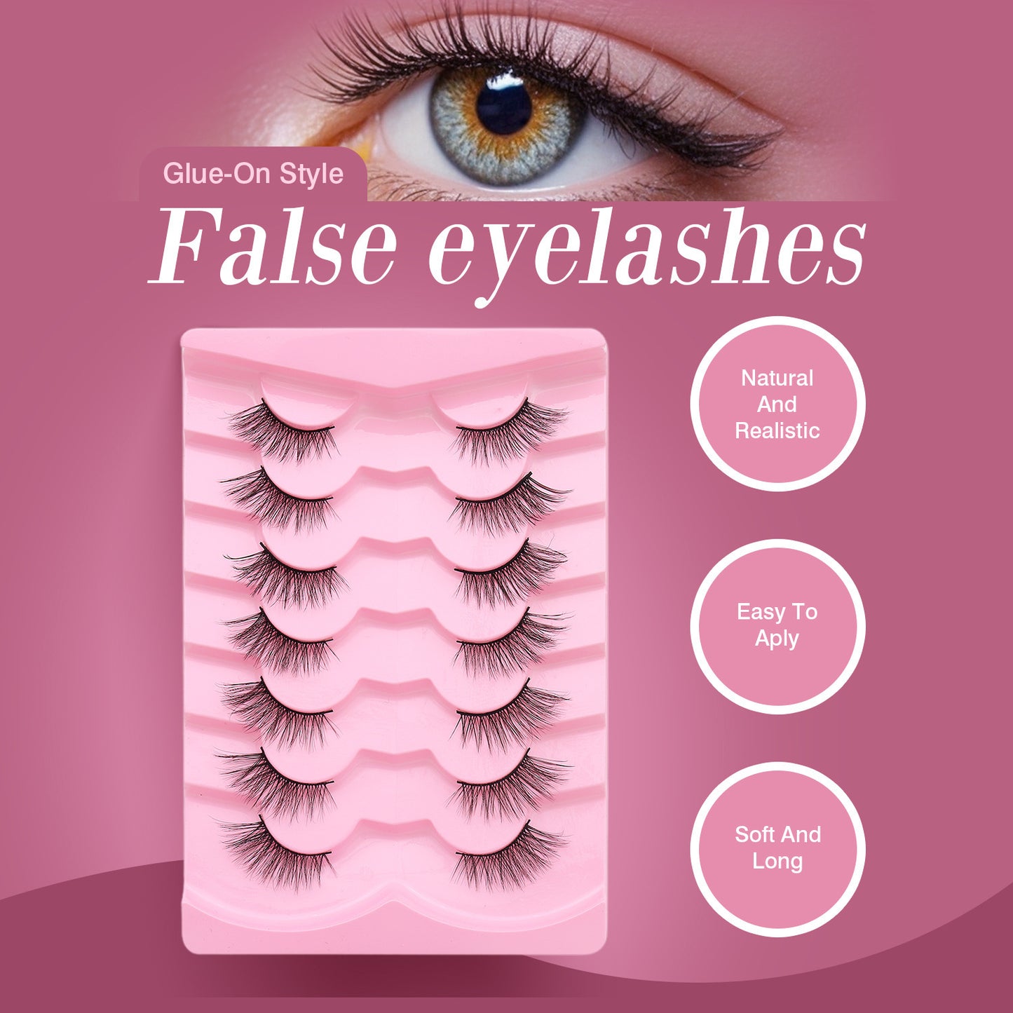 Natural Wispy False Eyelashes - 7 Pairs - Cat's Eye Design